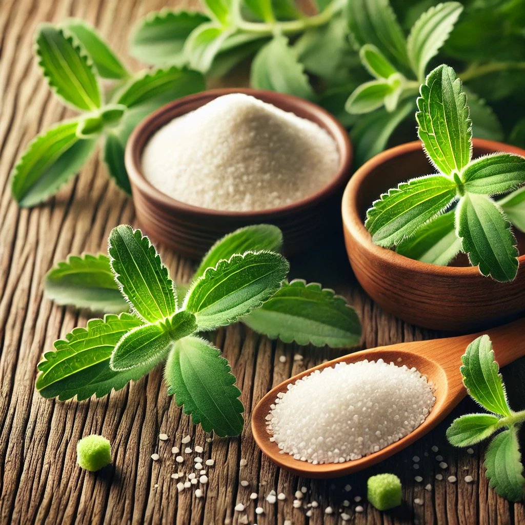 초록잎 스테비아와 분말 스테비아