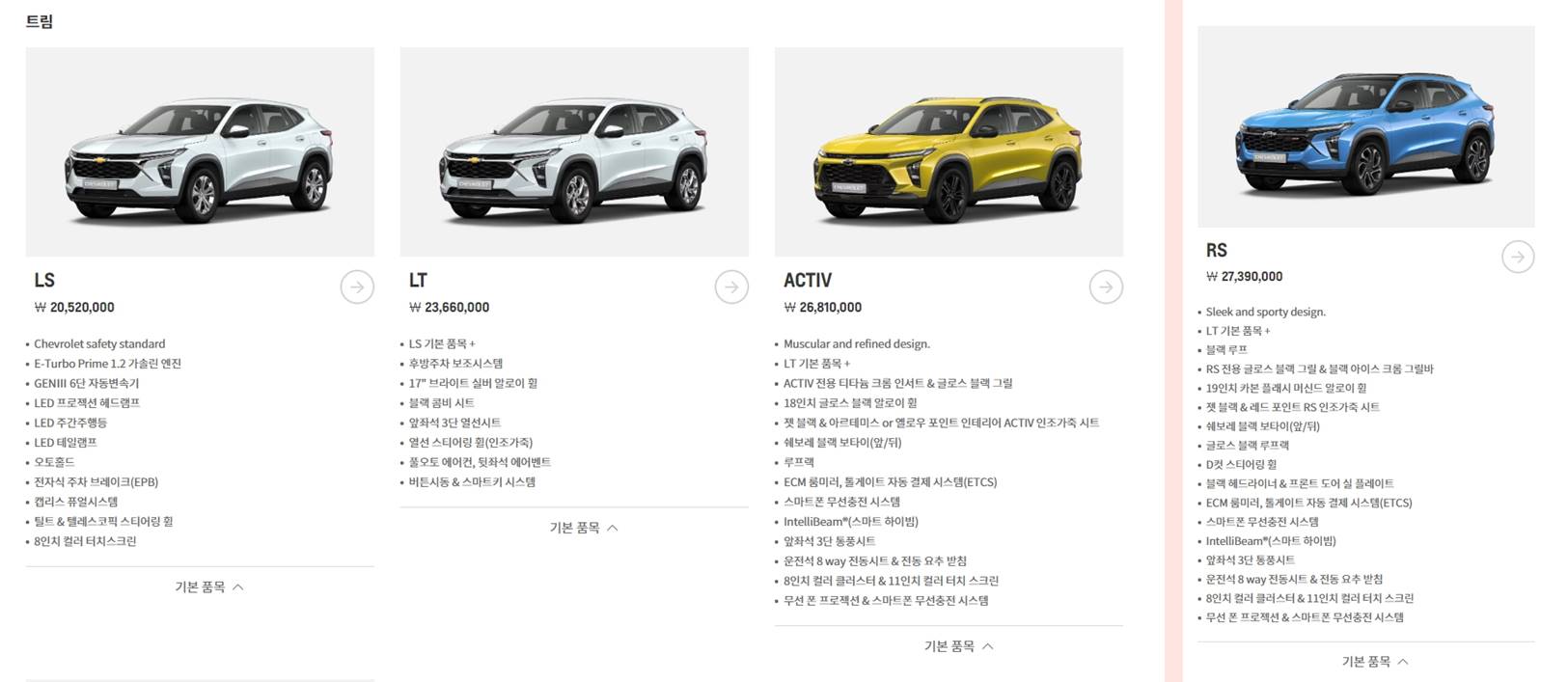 트랙스 크로스오버 제원표