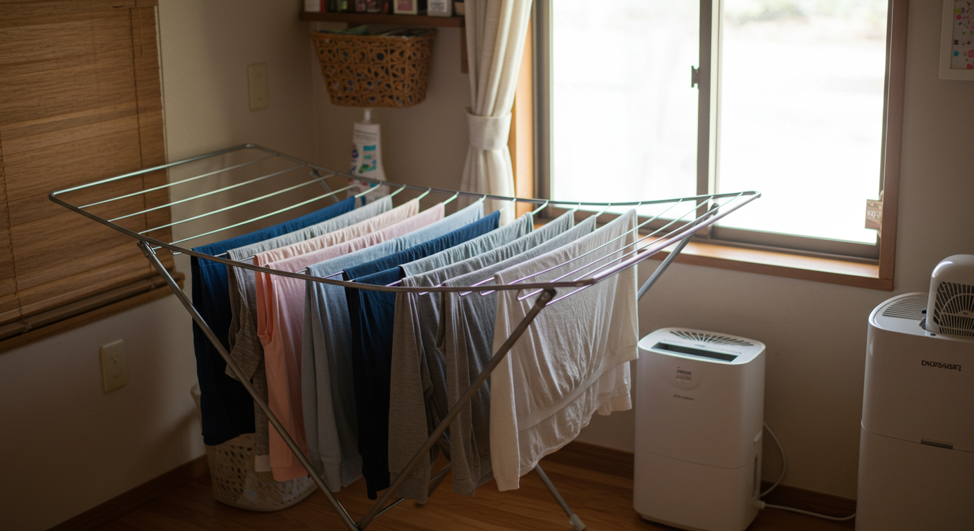 빨래 옆에 제습기 틀어놓음