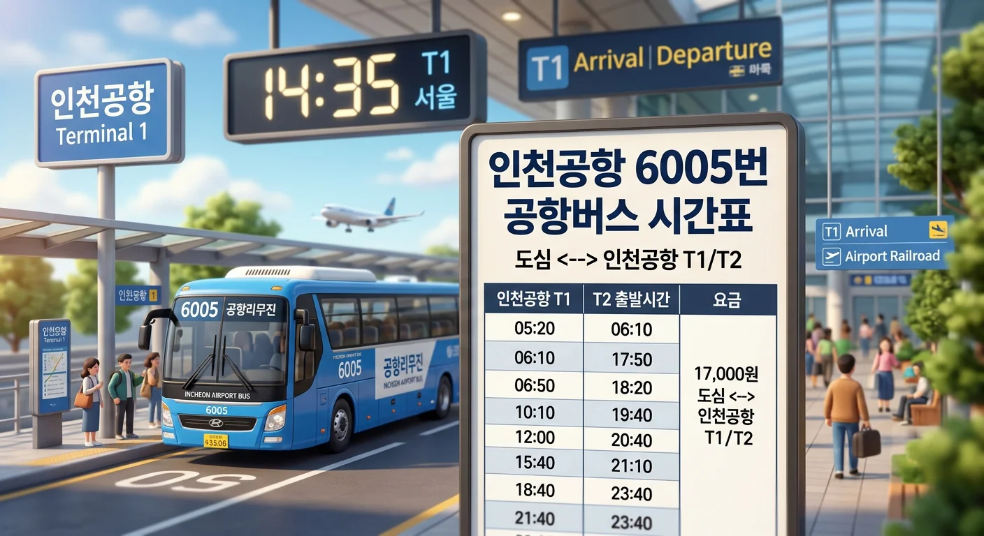 인천공항 6005번 공항버스 시간표와 요금 (은평·수색·남대문 방면)