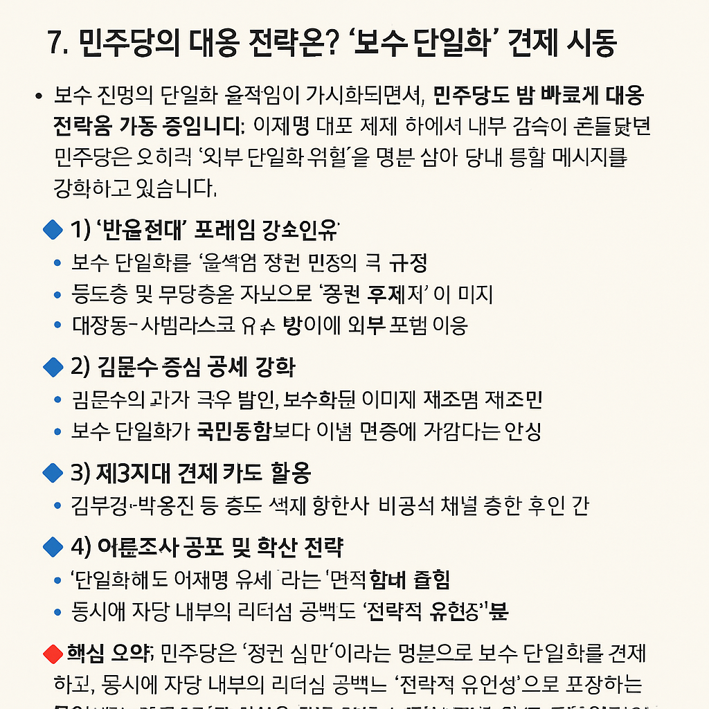 📌 7. 민주당의 대응 전략은? ‘보수 단일화’ 견제 시동 - 타이틀사진