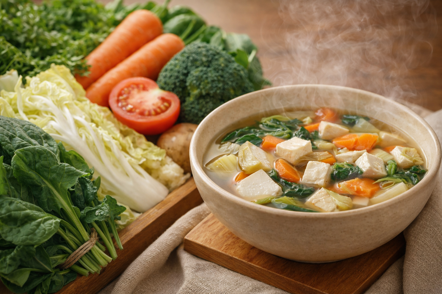 과민성 대장 증후군에 좋은 저포드맵 식단과 따뜻한 채소 국 요리