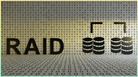 RAID의 텍스트를 표시하고, 관련된 기술인 디스크 이미지를 표시한 이미지