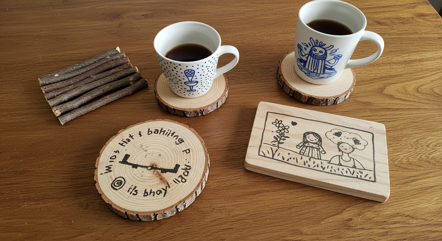 나뭇가지/자투리 나무 활용 컵 받침 & 트레이
