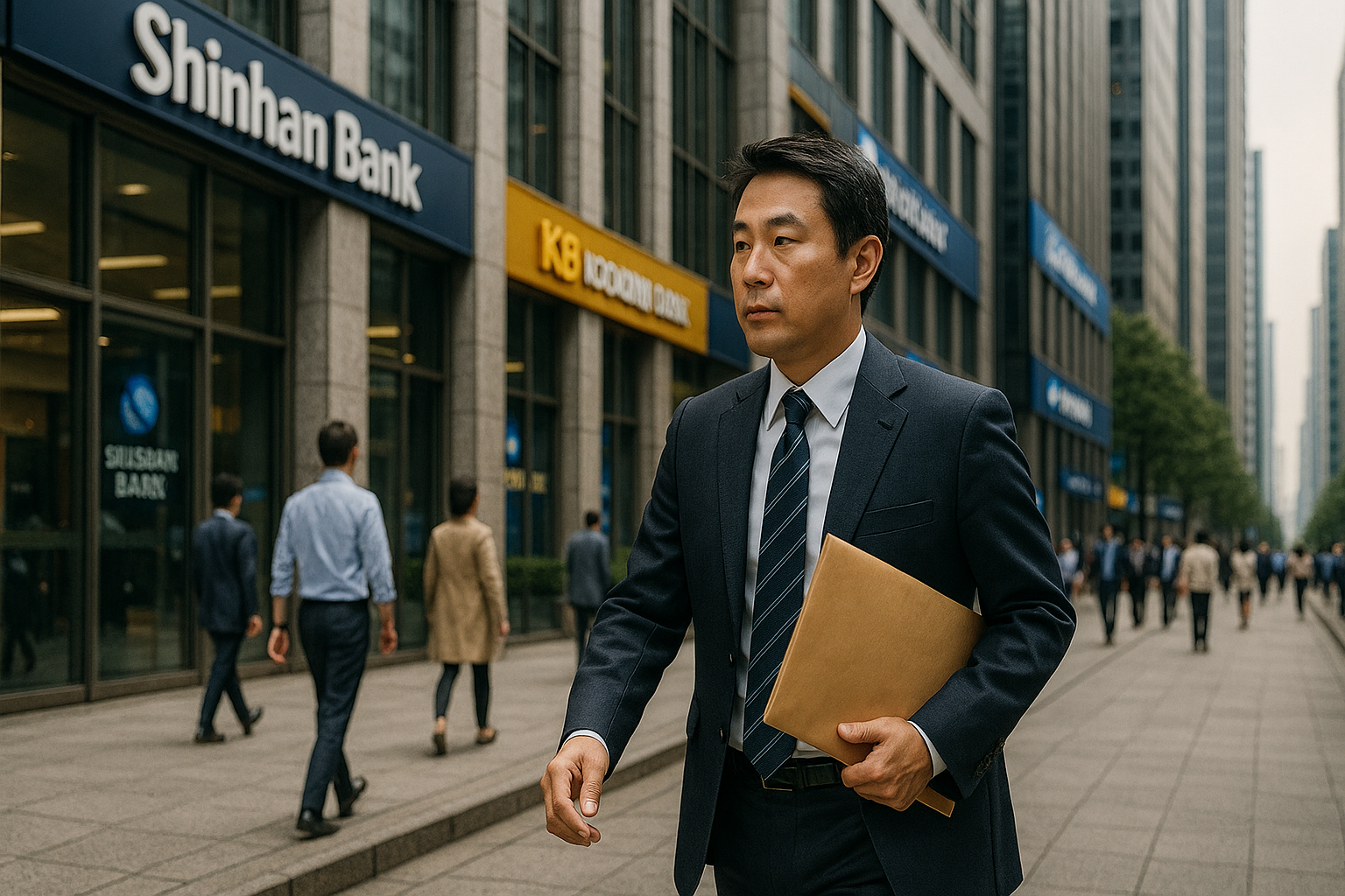 은행 방문을 위해 발길을 재촉하는 직장인