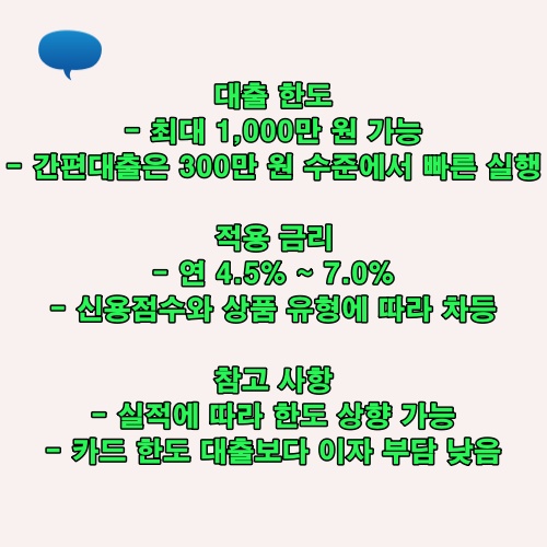 기업은행 소액대출 한도와 금리, 카드 한도 대출 대비 이점 요약 이미지