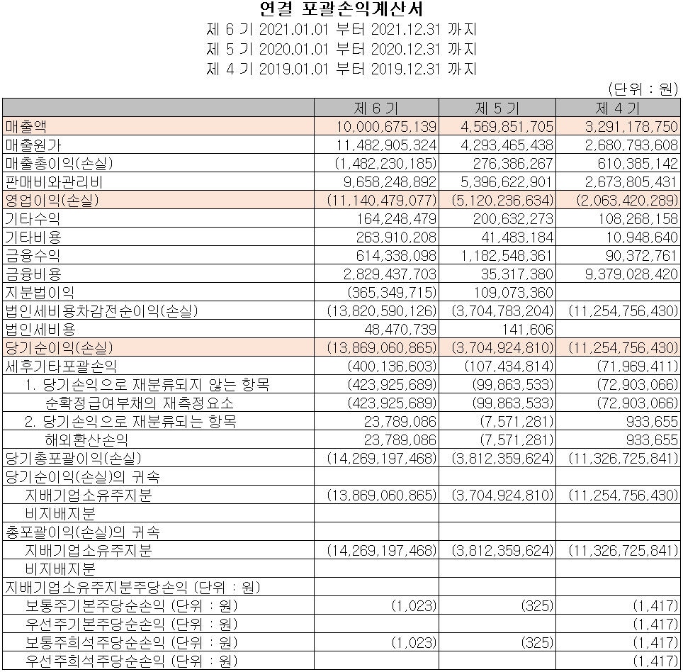 알체라 - 손익계산서