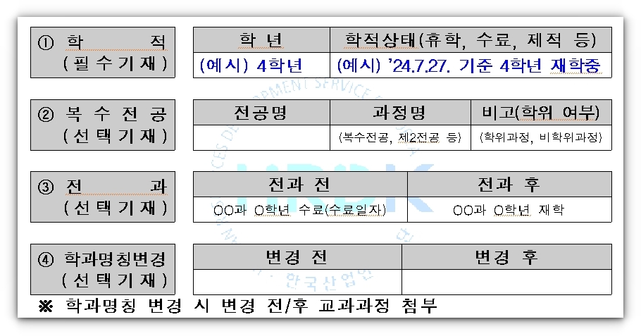 학력변동사항확인서-학적변동사항
