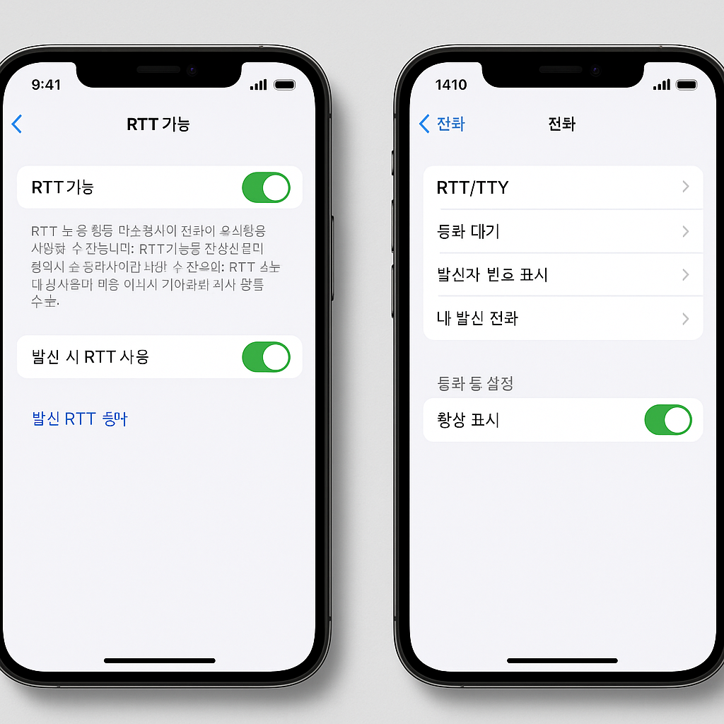 iPhone의 RTT 기능 설정 및 활성화 화면