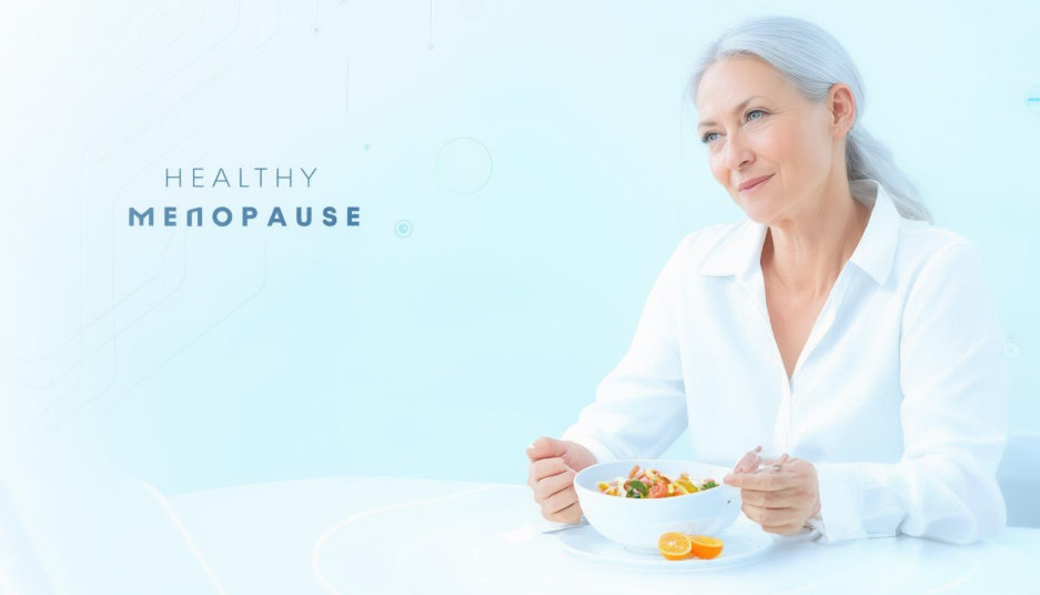 호르몬에 좋은 음식을 먹고 있는 갱년기 여성의 모습