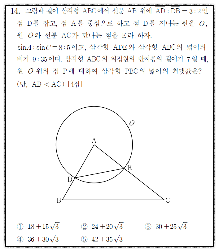 2024년 시행 고3 수능 수학 14번