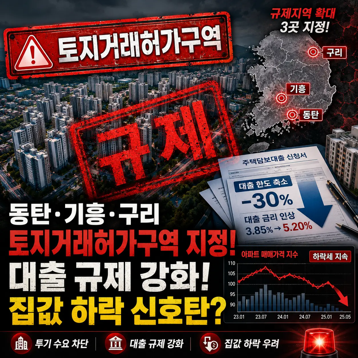 동탄 기흥 구리 3중규제 토지거래허가구역 LTV40퍼센트 갭투자차단 2026