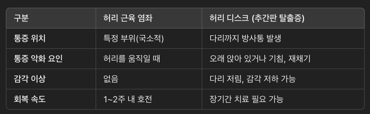 허리 근육 염좌 vs. 디스크 탈출증(허리 디스크) 차이점