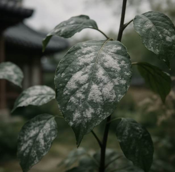 잎 위에 내린 하얀 서리&amp;#44; 흰가루병