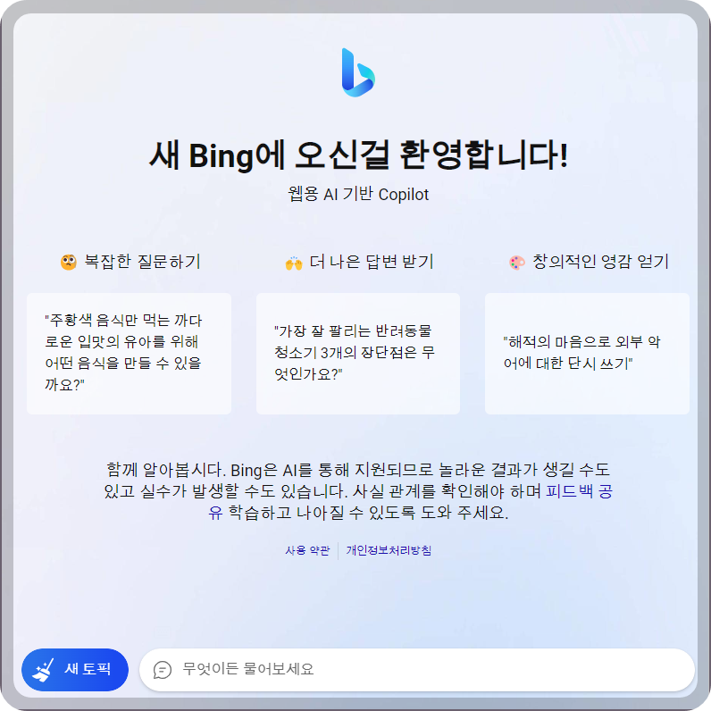 빙 채팅 입력창 화면