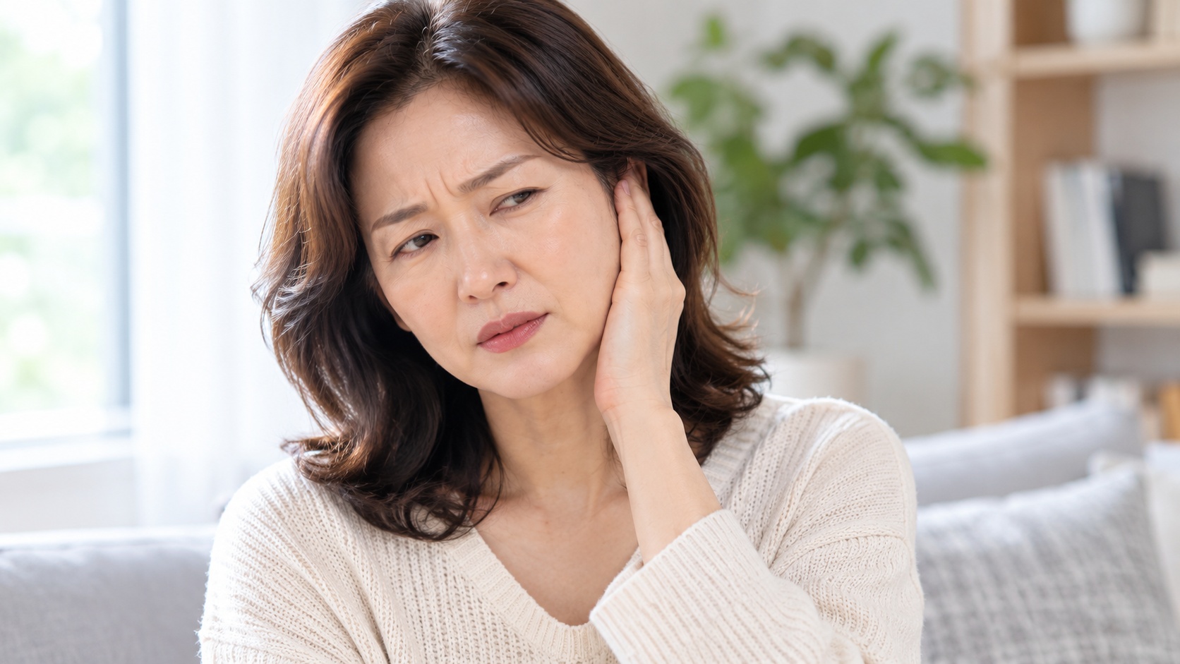 귀의 삐 소리를 느끼는 모습
