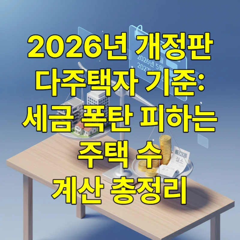 2026년 부동산 세법 개정에 따른 다주택자 절세 전략을 표현한 3D 일러스트.