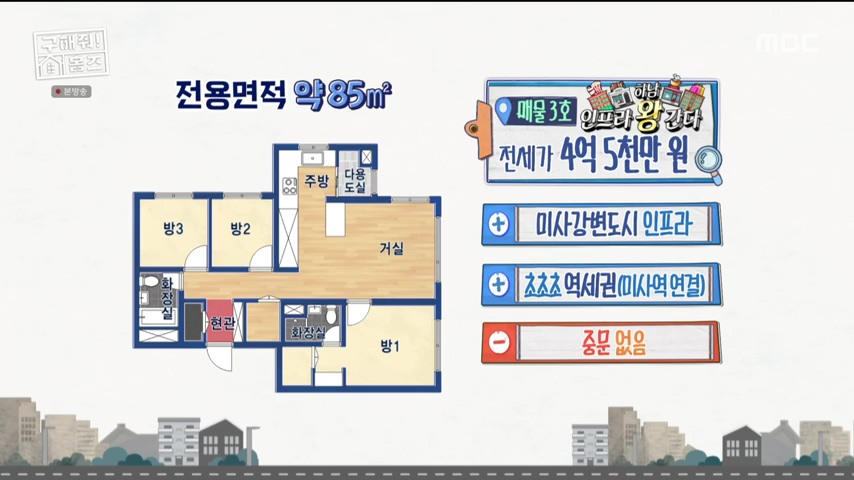 구해줘홈즈 하남 인프라 왕간다 동물병원 인접 하남시 망월동 전세 매매 매물 가격 및 구조 인테리어 리모델링 최종선택 강재준 양세찬 소개