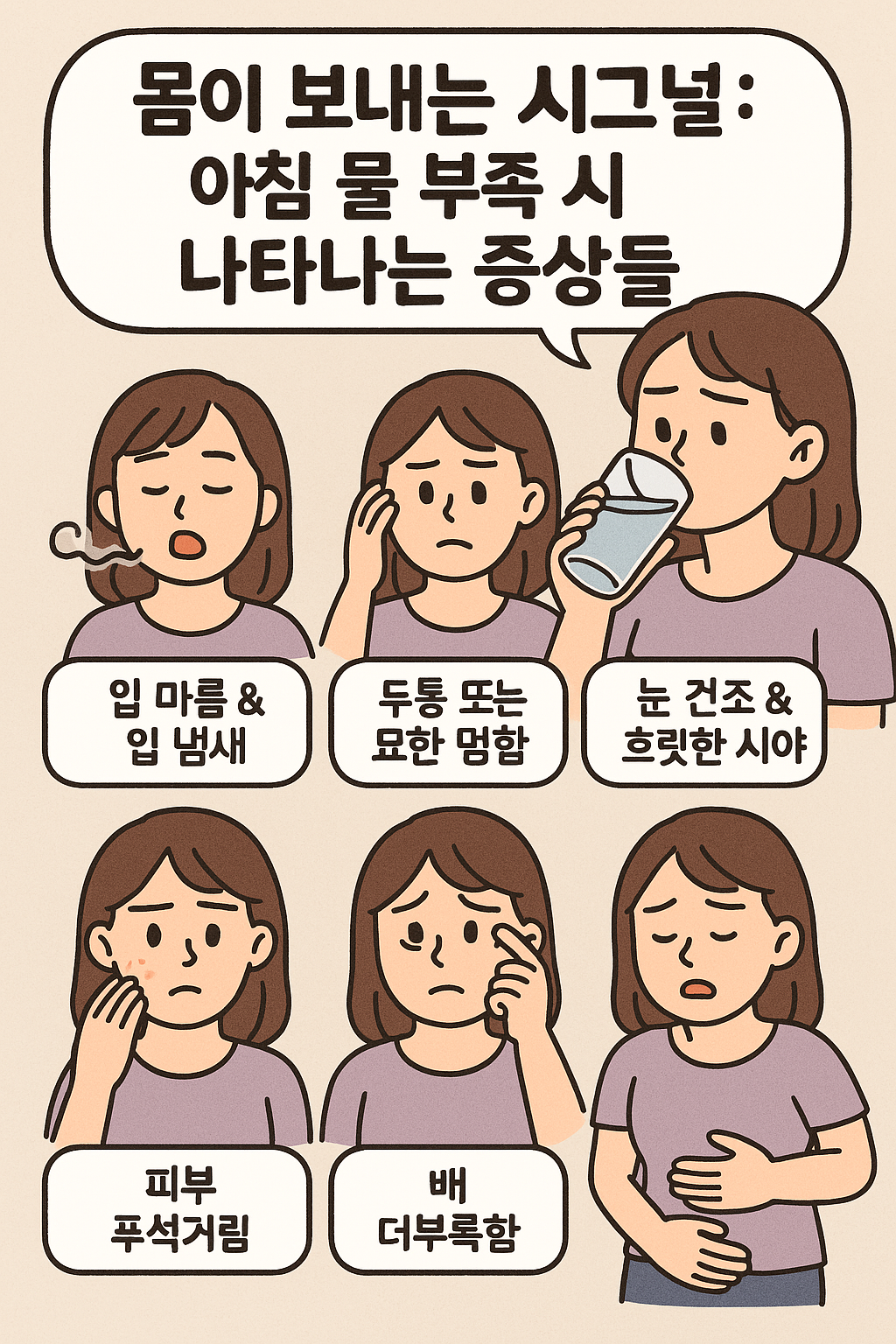 아침 수분 부족으로 인한 몸의 신호