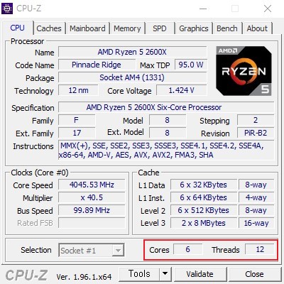 CPU-Z 내 CPU 코어 및 쓰레드 확인 법