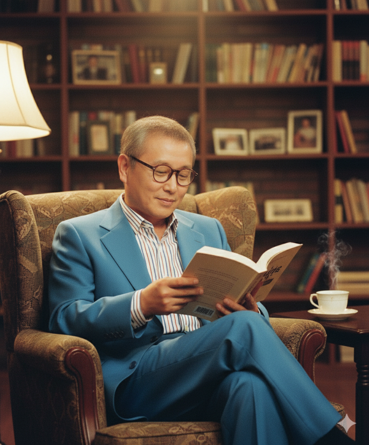 전유성 씨의 자서전 표지 또는 책을 읽는 모습