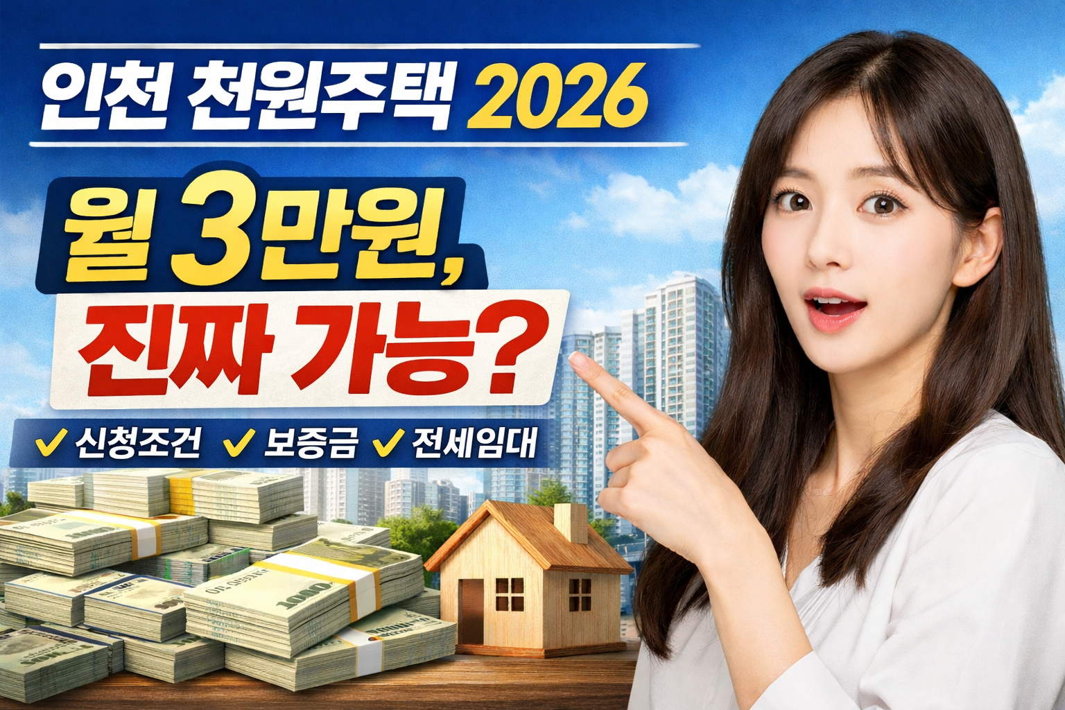 인천 천원주택 2026 썸네일 이미지, 월 3만 원 임대료와 신청조건 보증금 전세임대 설명