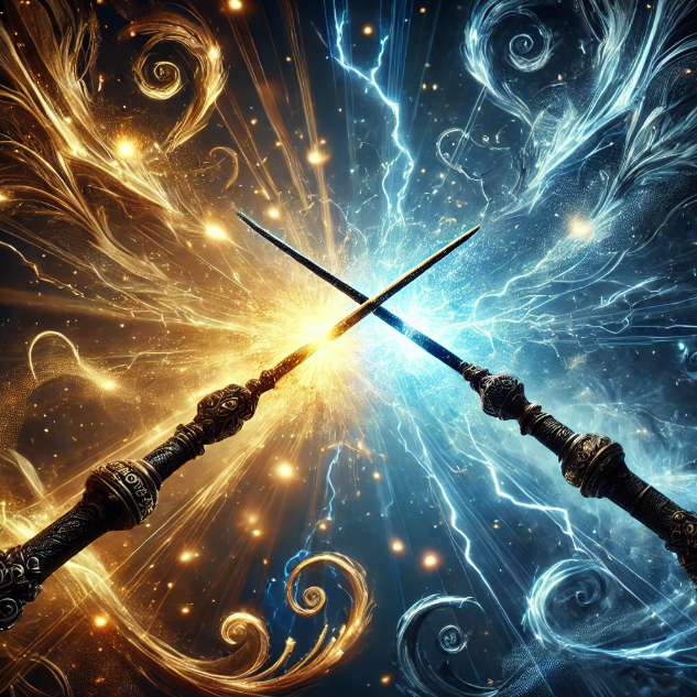 마법 지팡이 2개가 맞서는 모습