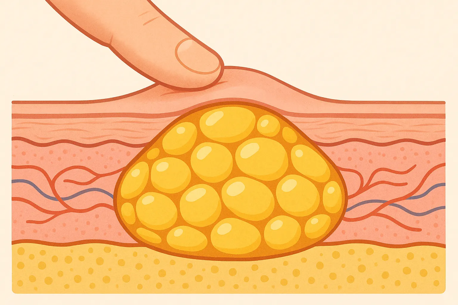 피부 속에 노란 지방 세포가 뭉쳐 말랑하게 만져지는 지방종
