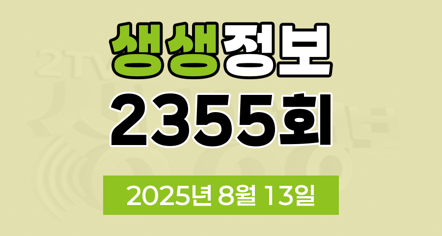 KBS 2TV 생생정보 2355회 2025년 8월 13일 맛집 식당 업체 촬영장소 촬영지 정보, 미스터 Lee의 사진 한 컷, 대한민국, 장사의 신, 무작정 간다 SNS 진짜 가짜, 음식 X-파일, 아끼니까 청춘이다