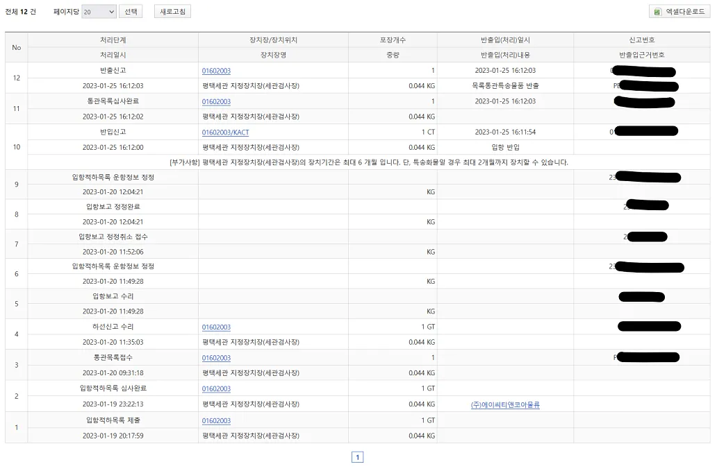 통관 진행 정보