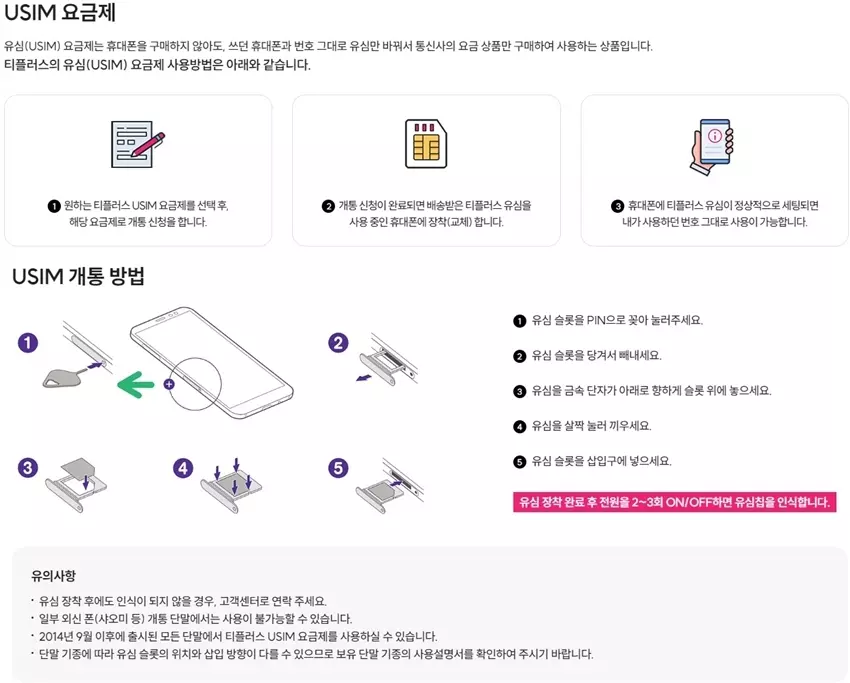 유심장착 및 셀프개통