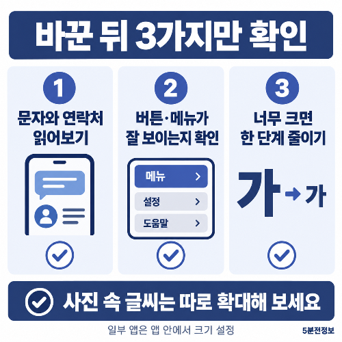 글씨 크기 변경 후 문자와 버튼 표시를 확인하는 방법