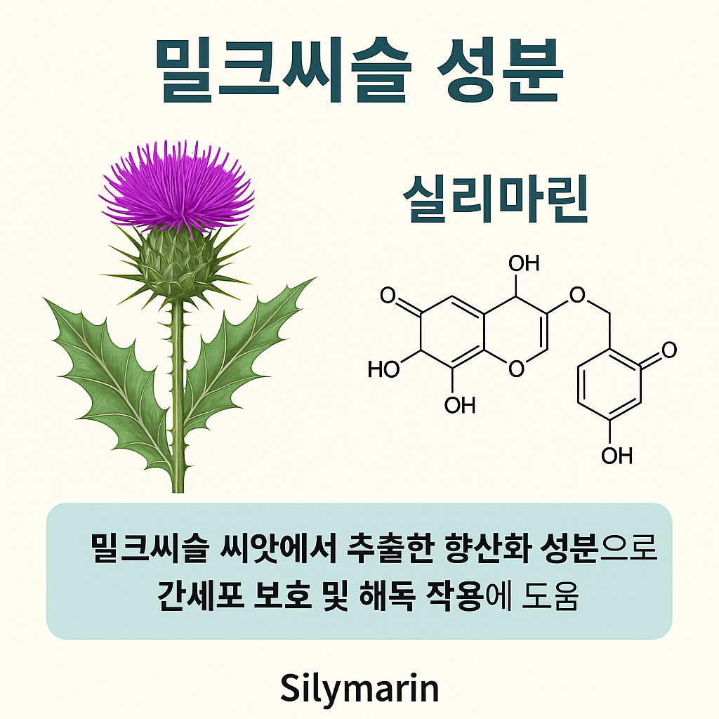 밀크씨슬 실리마린 성분 작용을 설명하는 인포그래픽