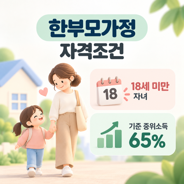 2026 한부모가정 자격조건 18세 미만 자녀와 기준 중위소득 65% 안내