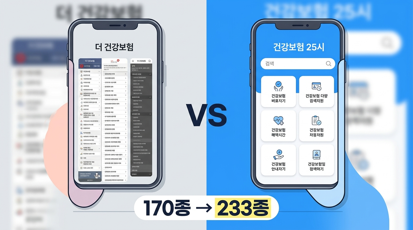 The건강보험 건강보험25시 UI메뉴 비교