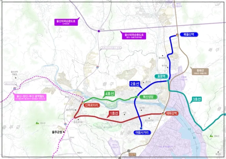 울산-도시철도-1호선-2호선-3호선-4호선이-표시됨