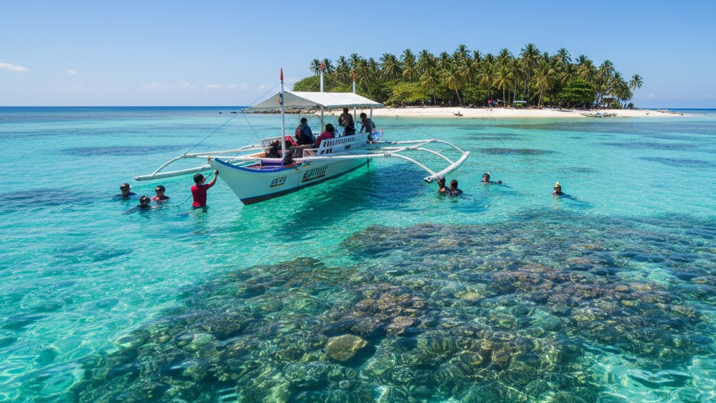 필리핀 세부의 투명한 바다에서 즐기는 호핑투어 장면