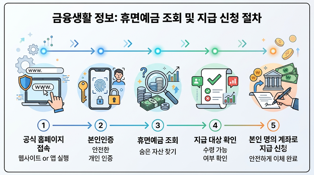 휴면예금 조회부터 지급 신청까지의 단계