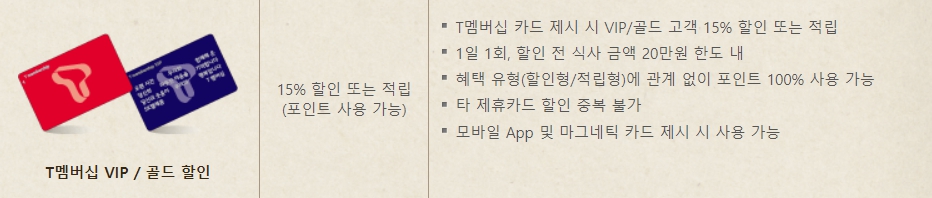 빕스 통신사, 제휴카드 할인
