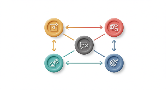 원형 단계와 연결 화살표를 표현한 3D 프로세스 아이콘