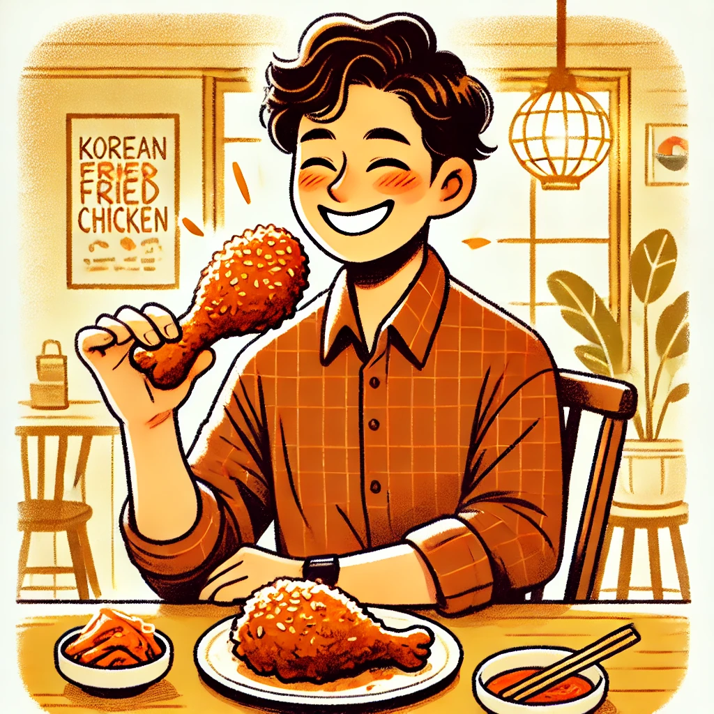 한국스타일 치킨 먹는 모습 이미지