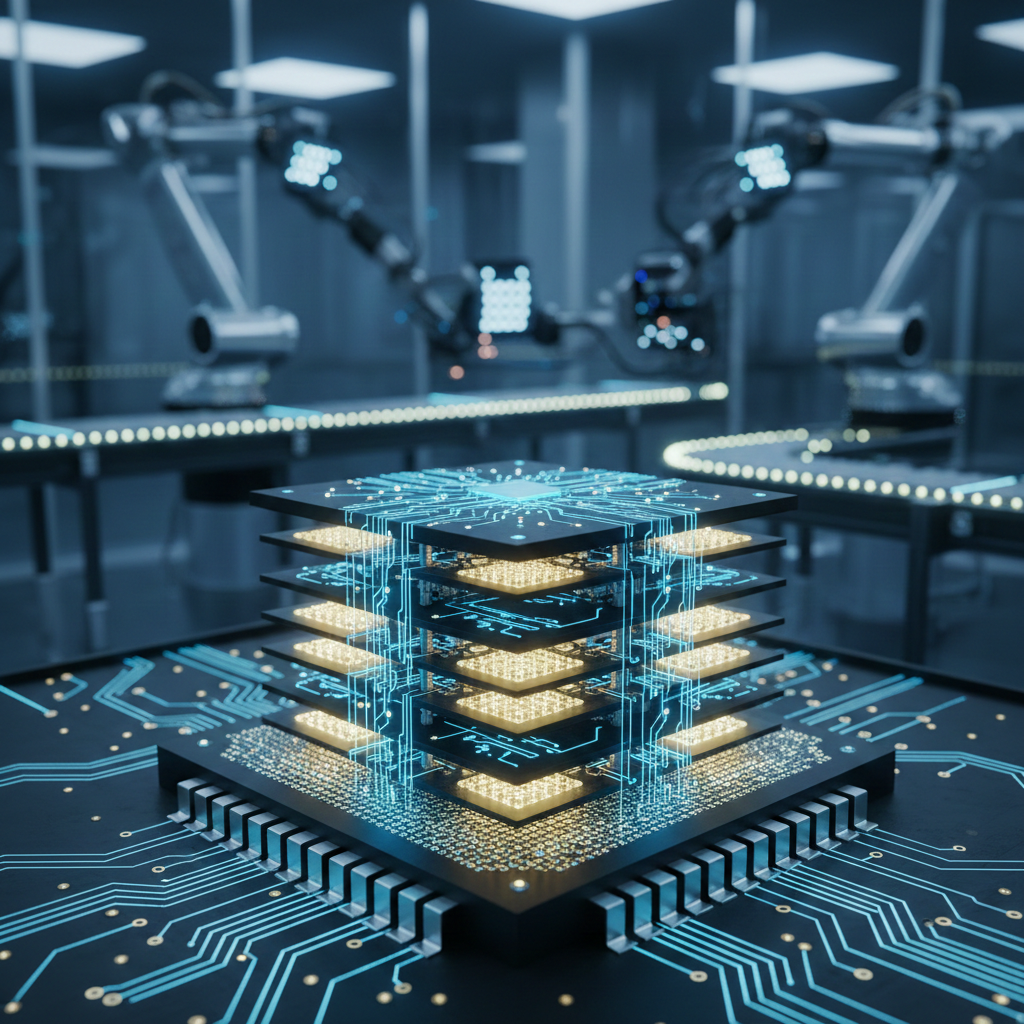2026년 AI 반도체 시장의 기술적 진보와 HBM4의 양산화를 상징하는 고해상도 그래픽 이미지