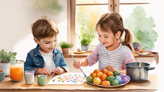 주발놀이를 하고 있는 아이들 그림