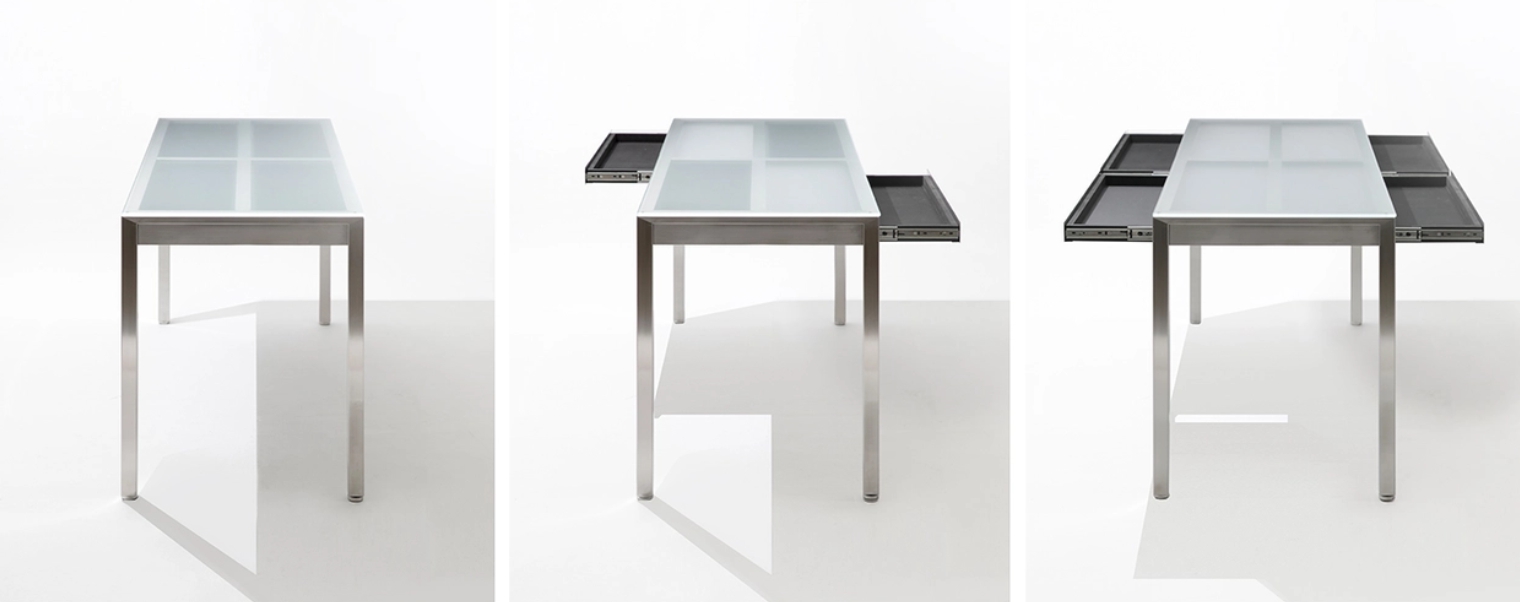 확장형 수납 서랍이 포함된 금속 프레임 테이블, 스튜디오 피스의 T 데스크