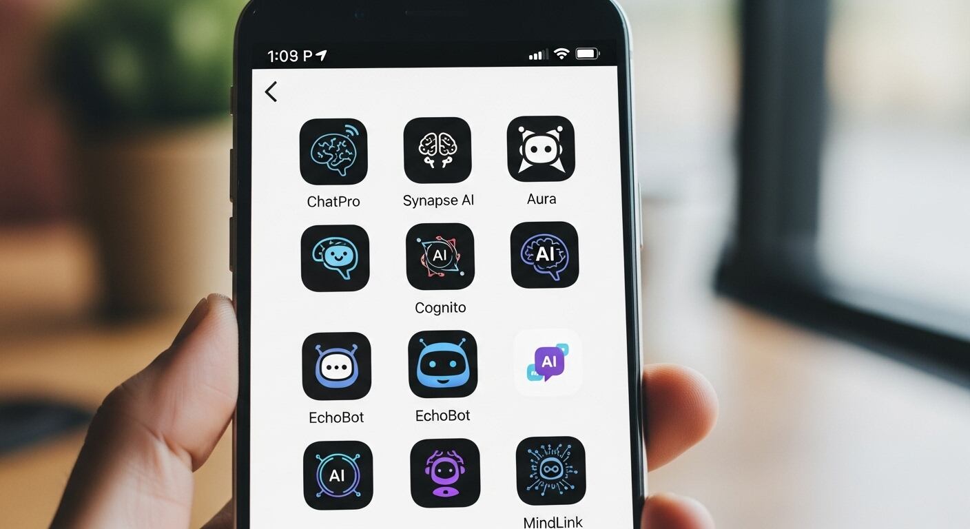 스마트폰 화면에 표시된 다양한 AI 챗봇 앱 아이콘
