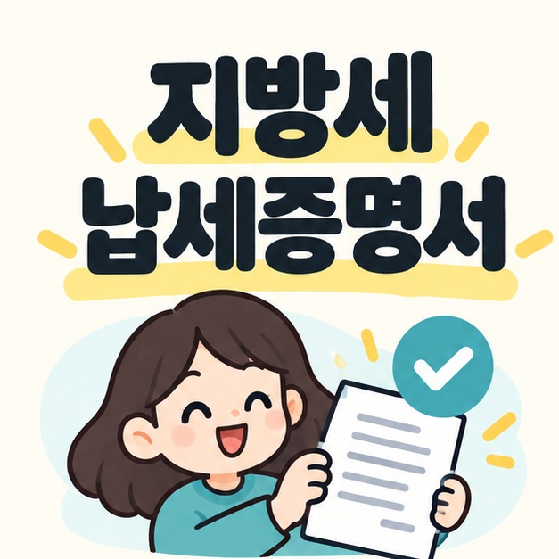 지방세 납세증명서 제목과 서류 및 확인 표시 일러스트