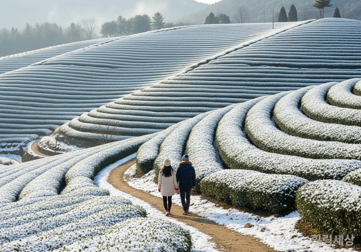 경남 하동 녹차밭을 산책하는 커플