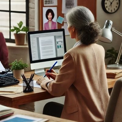 중년 여성이 취업하여 작업을 하고 있는 모습