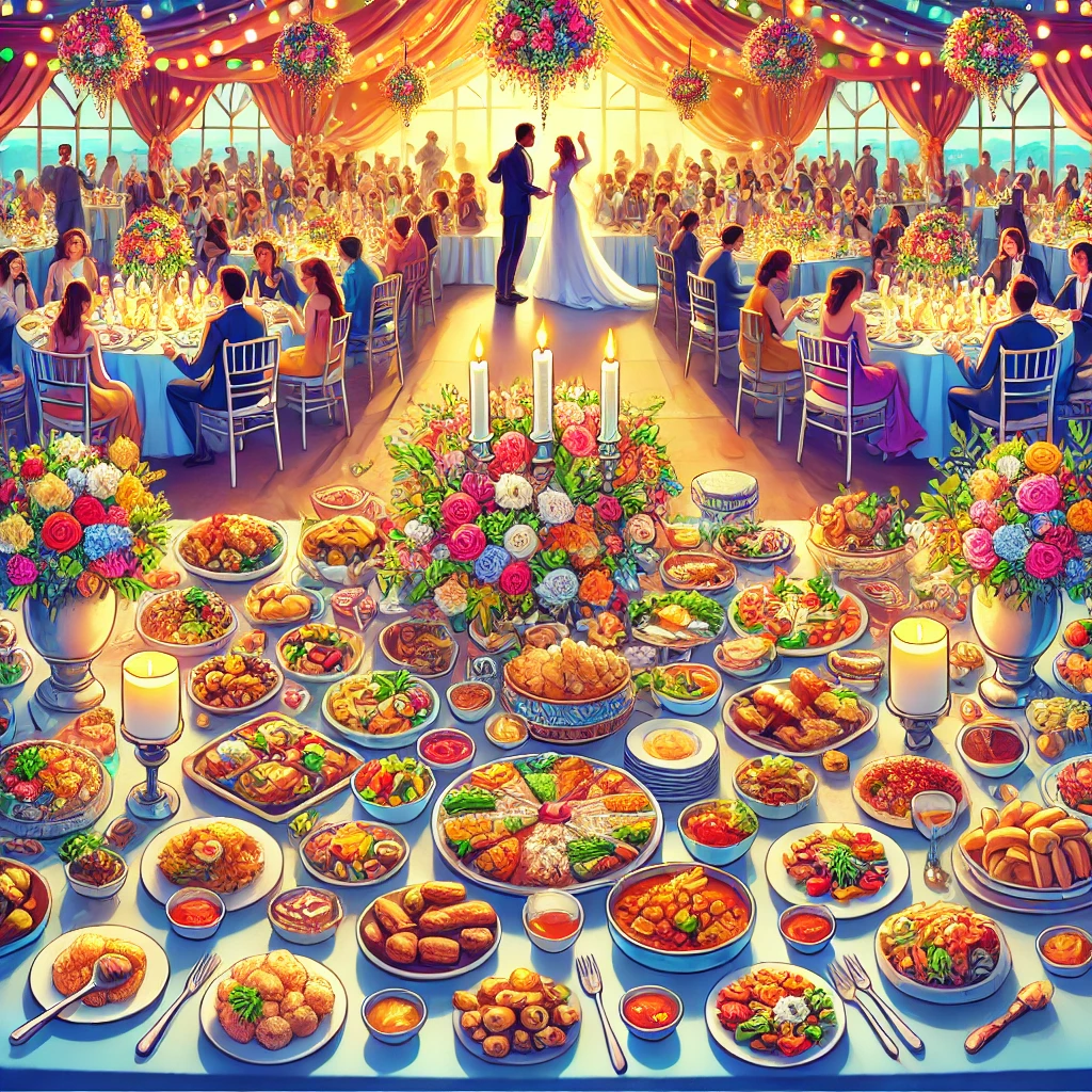 문화적 다양성을 보여주는 아름답게 장식된 결혼식 연회 테이블 이미지