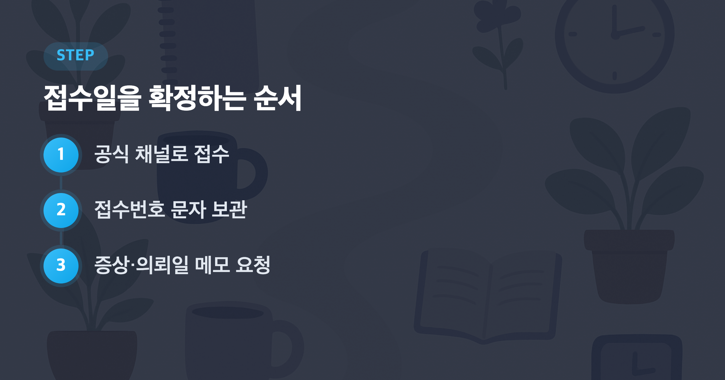 접수일을 확정하는 순서: 공식 채널로 접수, 접수번호 문자 보관, 증상·의뢰일 메모 요청